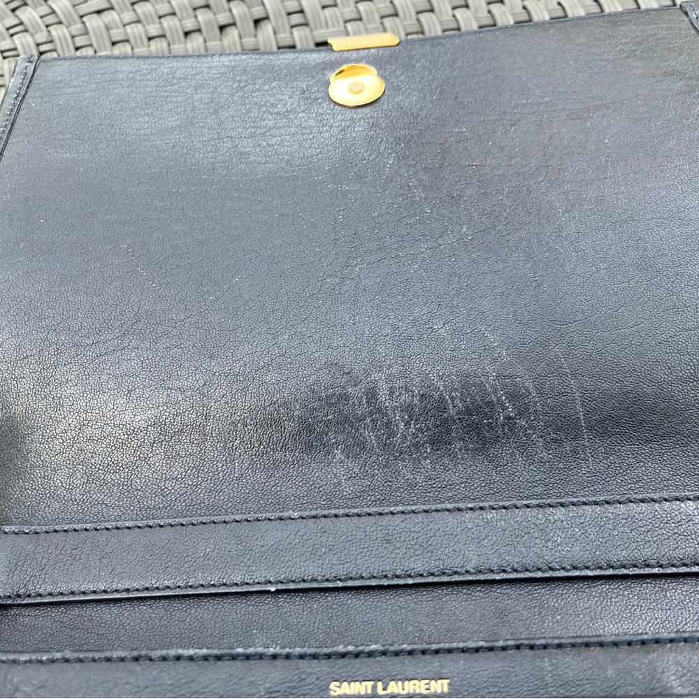 Saint Laurent  Quilted Leather Shoulder Bag in Navy with Gold YSL Logo - Picture 7 of 16